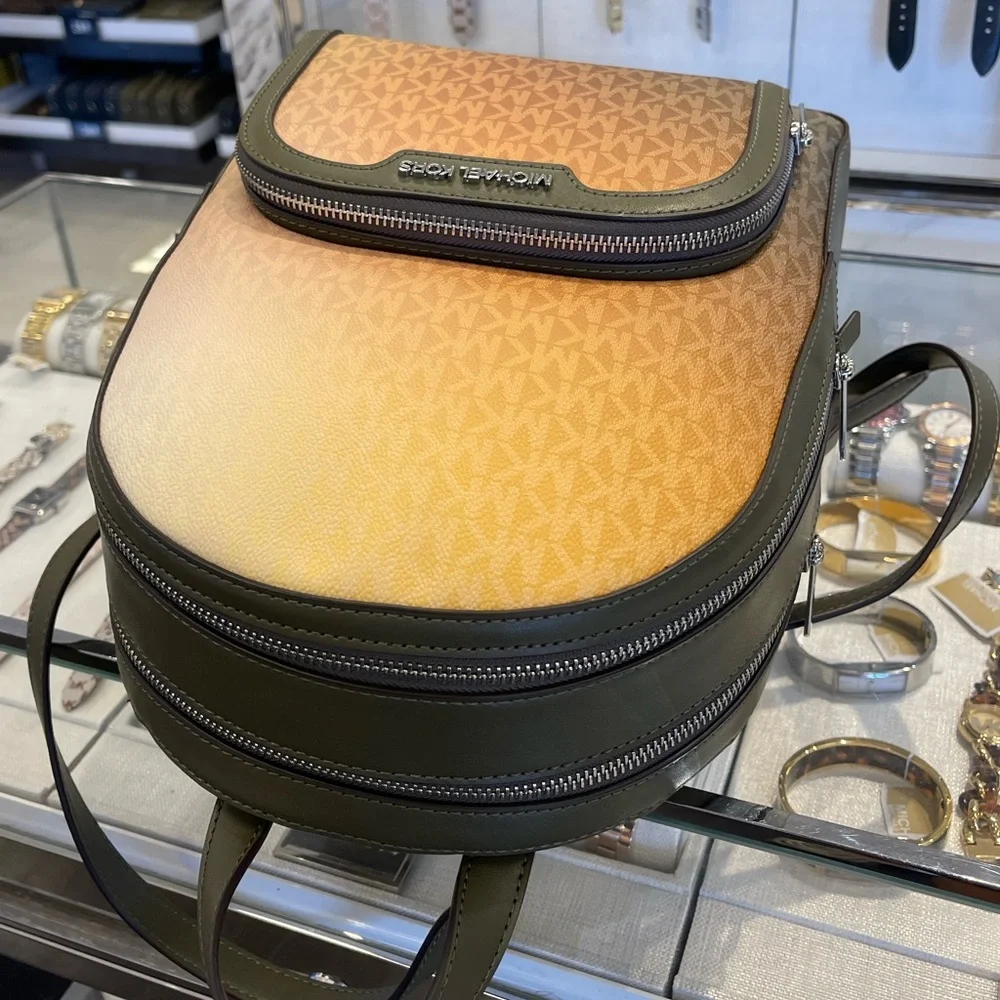 MICHAEL KORS Jaycee Medium Ombré Signature Logo Backpack Olive Combo  NWT